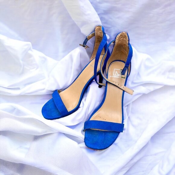 Material Girl Shoes - Women’s Blue Suede Strappy Heeled Sandals Formalwear sz 8
